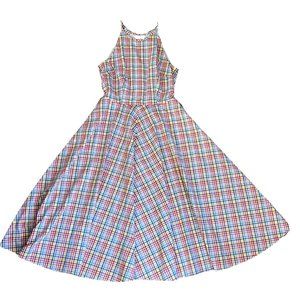 ELIZA J Halter tea-length picnic print dress Size M